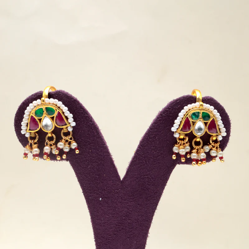 Premium Jadau Kundan Arch Pakshi Press with Pearl Accents